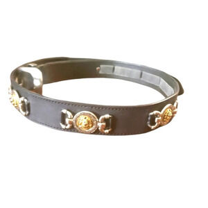 Vintage EurometalI Leather Lion Head Italian Belt Unisex  Gold Black Size 32.